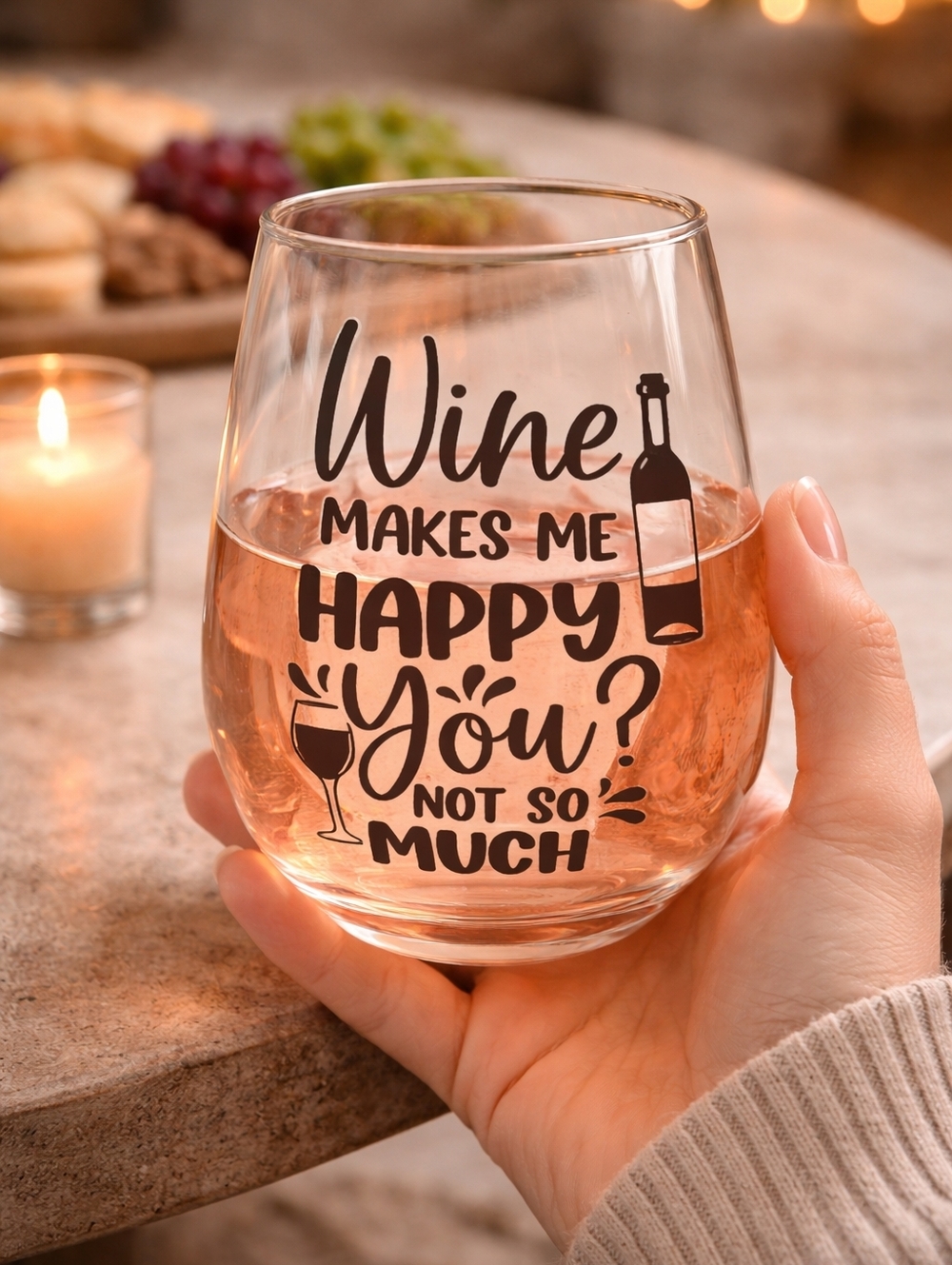 Wine Makes Me Happy Stemless Wine Glass - Clear